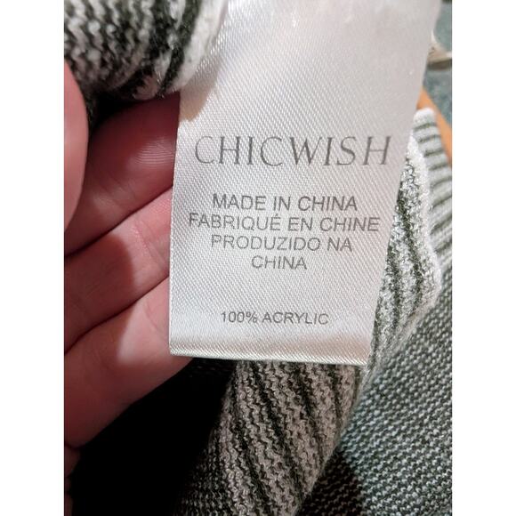 Chicwish Cape Poncho Sweater OS Boxy Dolman Sleeves Slit Sides Green Stripes - Picture 5 of 5